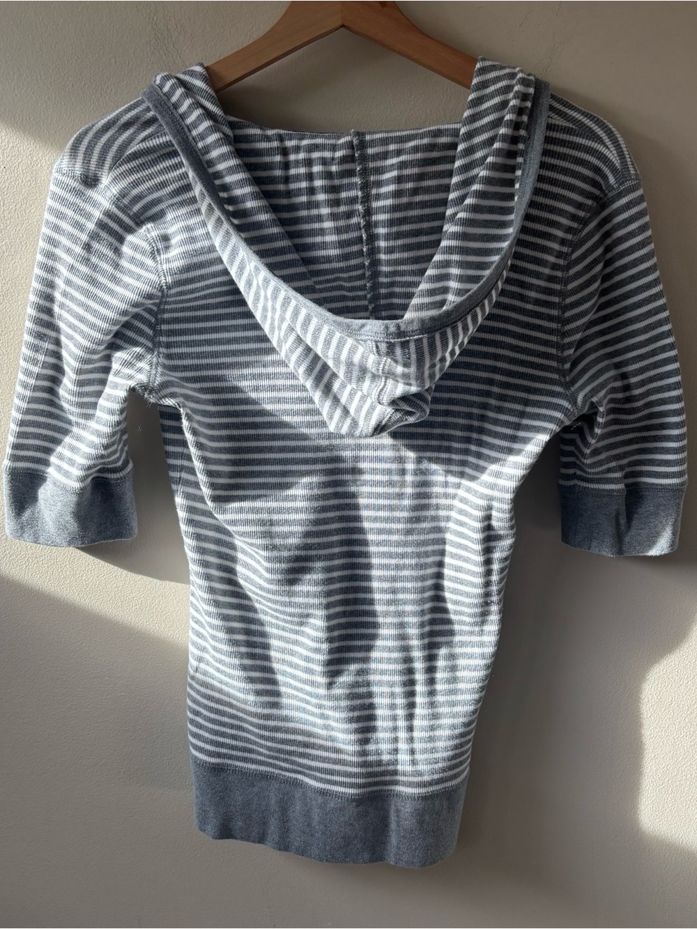 Sonoma Gray & White Striped Hooded Henley Sweater - Picture 5 of 8